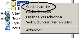 Explorer context menu with the Create Hard Link entry