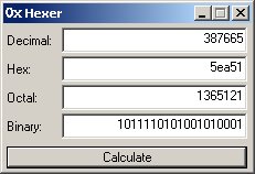 Hexer window showing one number as decimal, hex, octal and binary
