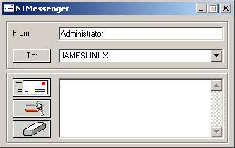 NTMessenger window with a list of computers and a message field