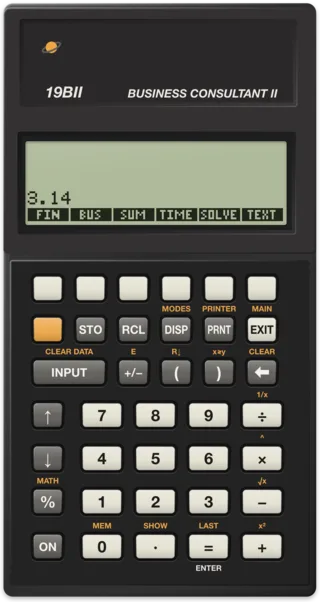 HP 19BII, its display half, showing 3.14