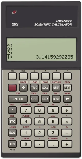 HP 28S, its display half, showing 3.14159292035