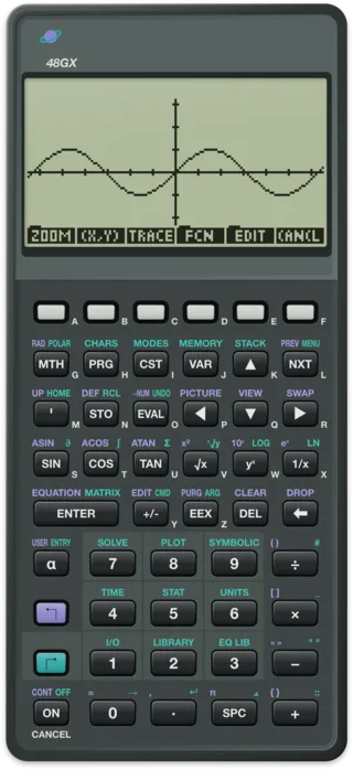 HP 48GX with a sine plot